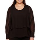 Belle + Sky&trade; Long-sleeve Cape Blouse - Plus