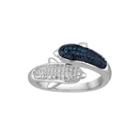 1/10 Ct. T.w. White And Color-enhanced Blue Diamond Sterling Silver Dolphin Ring