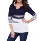 Kaily K. 3/4 Sleeve Striped Pullover