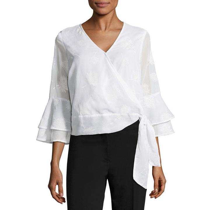 Liz Claiborne Bell Sleeve Wrap Front Woven Blouse