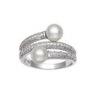 Cultured Freshwater Pearl & Lab-created White Sapphire Sterling Silver Ring