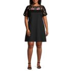 Luxology Short Sleeve Embroidered Floral A-line Dress - Plus