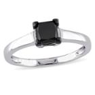 Womens 1 Ct. T.w. Color Enhanced Princess Black Diamond Sterling Silver Solitaire Ring
