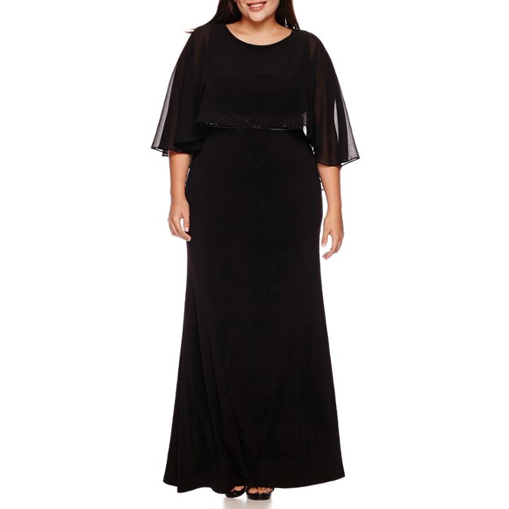 Melrose Beaded-waist Capelet Gown - Plus