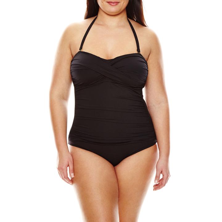 Liz Claiborne Solid Twist Bandeau Maillot 1-pc. Swimsuit - Plus