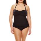 Liz Claiborne Solid Twist Bandeau Maillot 1-pc. Swimsuit - Plus