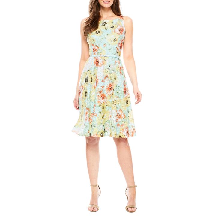 Black Label By Evan-picone Sleeveless Lace Floral Fit & Flare Dress