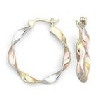 18k Over Sterling Tri-color Twist Hoop Earrings