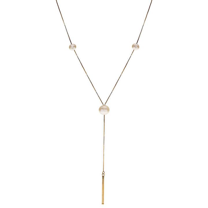 Womens White Cultured Freshwater Pearls Y Necklace