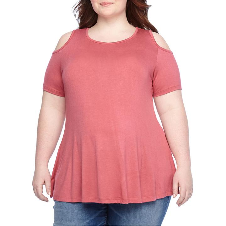 Planet Motherhood Scoop Neck Cold Shoulder Tee- Plus