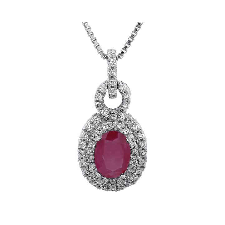 1/3 Ct. T.w. Diamond And Lead Glass-filled Ruby Oval Drop Pendant Necklace