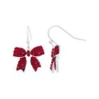 Sparkle Allure Red Crystal Bow Silver Over Brass Drop Earrings