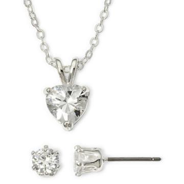 Sensitive Ears Cubic Zirconia Earring And Heart Pendant Necklace Set