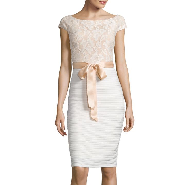J. Taylor Cap-sleeve Lace-bodice Sheath Dress
