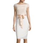 J. Taylor Cap-sleeve Lace-bodice Sheath Dress