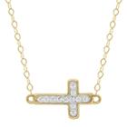 Teeny Tiny 14k Yellow Gold Pav Crystal Petite Cross Pendant Necklace