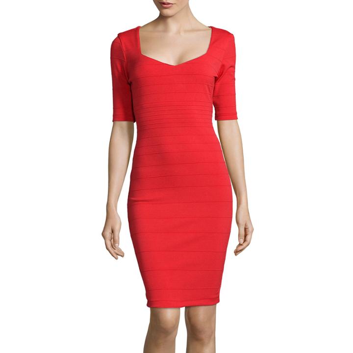 Bisou Bisou Elbow-sleeve Sweetheart Neck Bodycon Dress