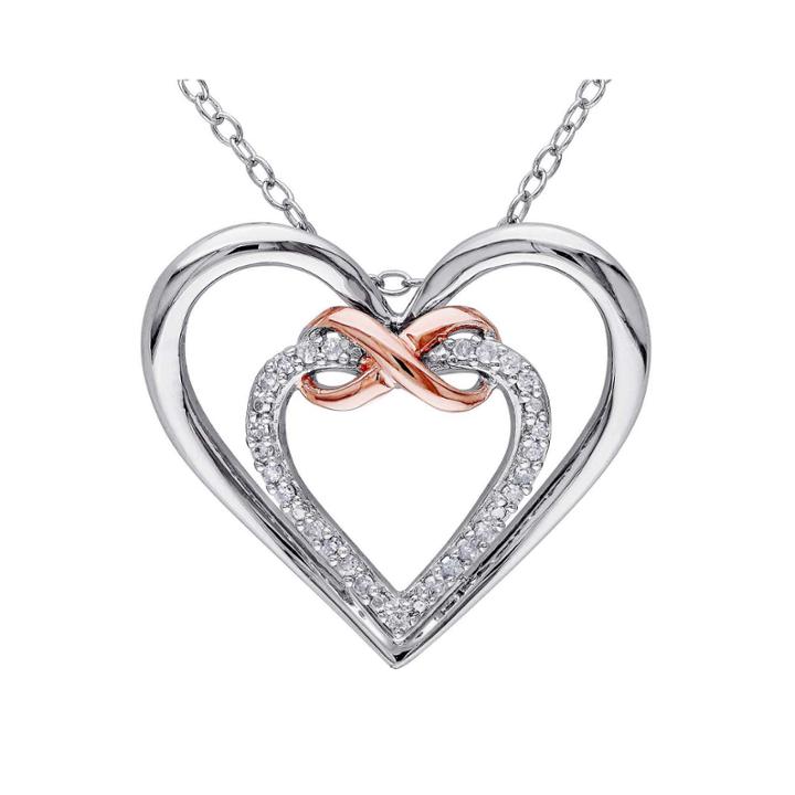 1/10 Ct. T.w. Diamond Sterling Silver With Rose Gold Over Silver Heart Pendant Necklace