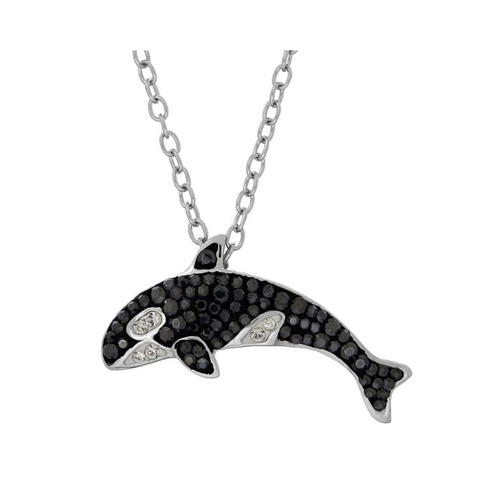 Animal Planet&trade; Australia Orca Whale Crystal Sterling Silver Pendant Necklace