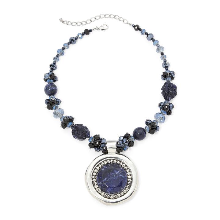 Mixit&trade; Blue And Silver-tone Bead And Nugget Pendant Necklace
