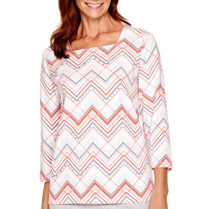 Alfred Dunner Cape Hatteras 3/4-sleeve Zigzag Print Top