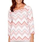 Alfred Dunner Cape Hatteras 3/4-sleeve Zigzag Print Top