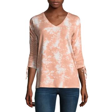 Como Blu 3/4 Ruched Tie Sleeve French Terry Top