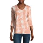 Como Blu 3/4 Ruched Tie Sleeve French Terry Top