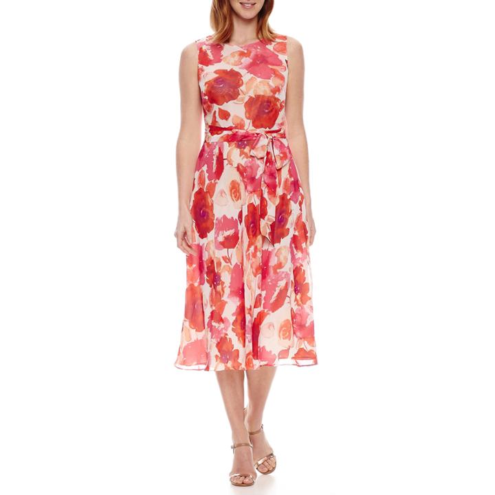 Black Label By Evan-picone Sleeveless Floral Fit & Flare Dress