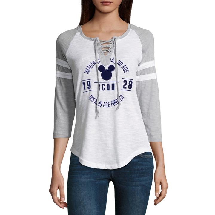 3/4 Sleeve V Neck Mickey Mouse T-shirt- Juniors