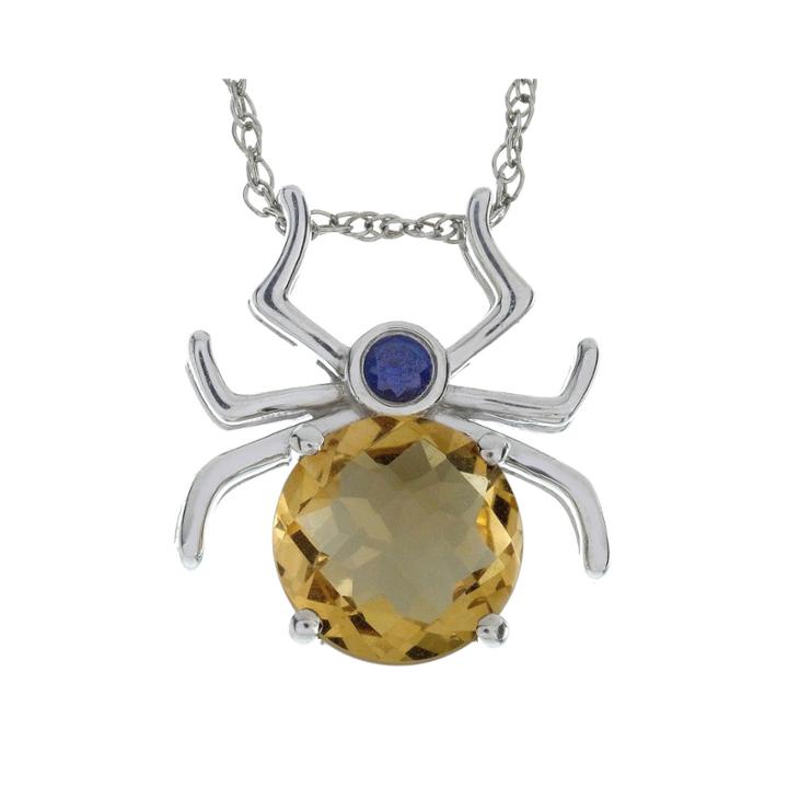 Lab-created Citrine And Genuine Onyx Spider Sterling Silver Pendant Necklace
