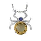 Lab-created Citrine And Genuine Onyx Spider Sterling Silver Pendant Necklace