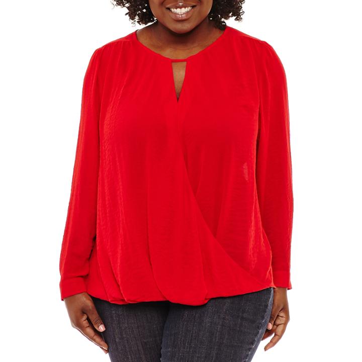 A.n.a Long Sleeve Keyhole Neck Woven Blouse-plus