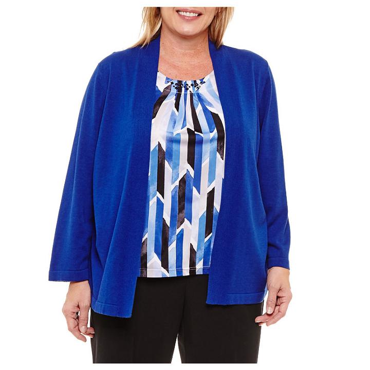 Alfred Dunner High Roller Geo Layered Sweater-plus