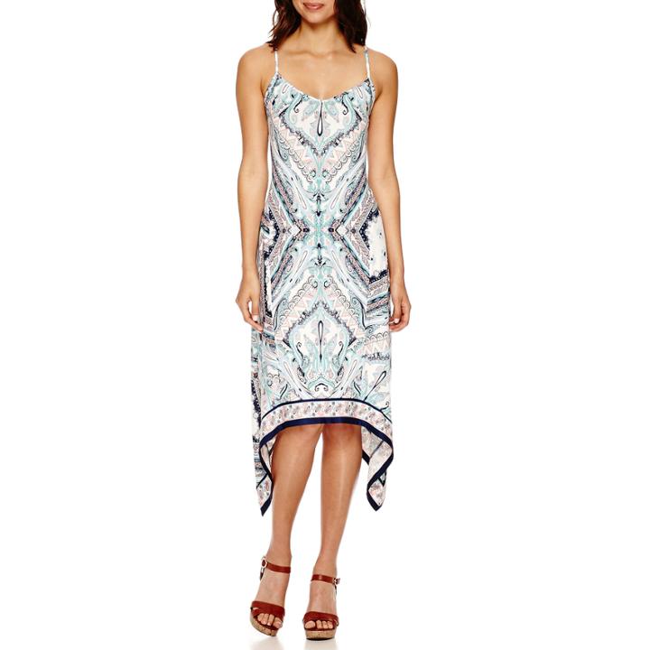 Weslee Rose Print Handkerchief-hem Maxi Dress