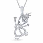 Enchanted Disney Fine Jewelry 1/10 C.t.t.w. Diamond Olaf Pendant Necklace In Sterling Silver