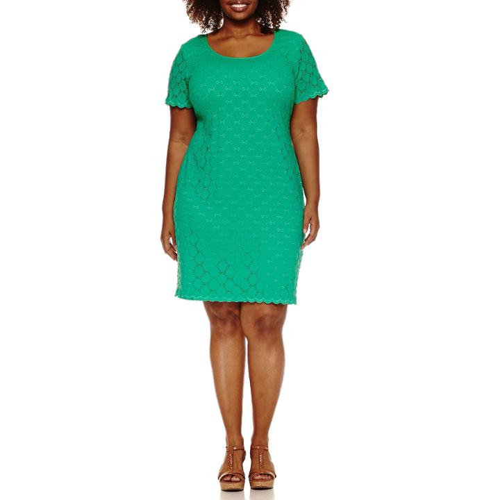 Ronni Nicole Short Sleeve Lace Circles Sheath Dress-plus