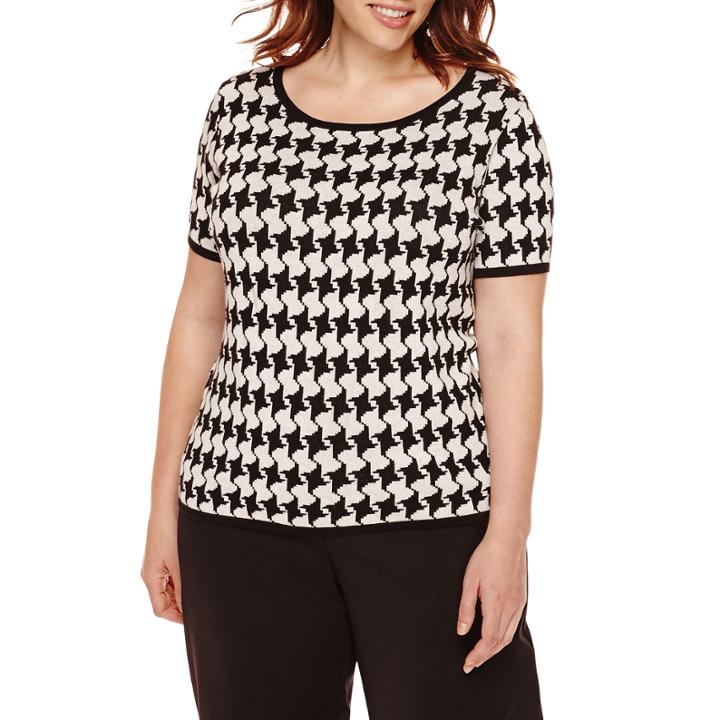 Liz Claiborne Short-sleeve Houndstooth Sweater - Plus