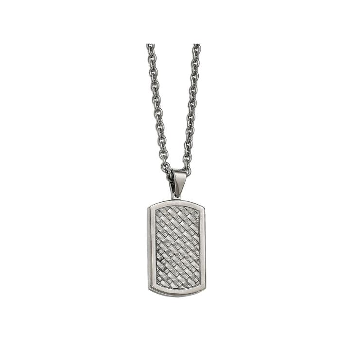 Mens Stainless Steel Basket Weave Dog Tag Pendant