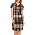 Jessica Howard Short-sleeve Cowlneck Plaid Shift Dress - Petite