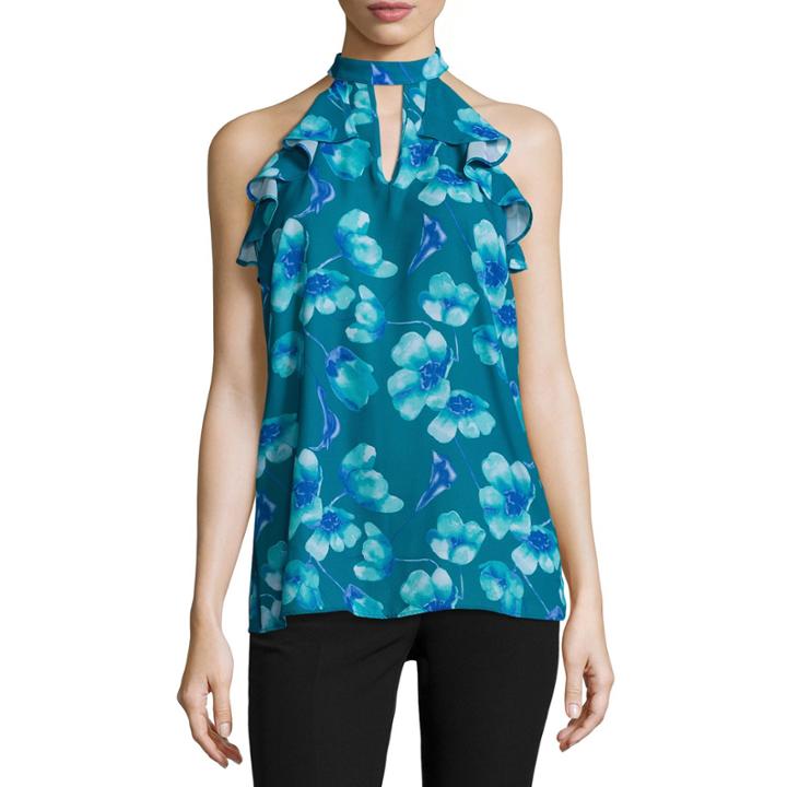 Worthington Sleeveless Keyhole Neck Dobby Floral Blouse