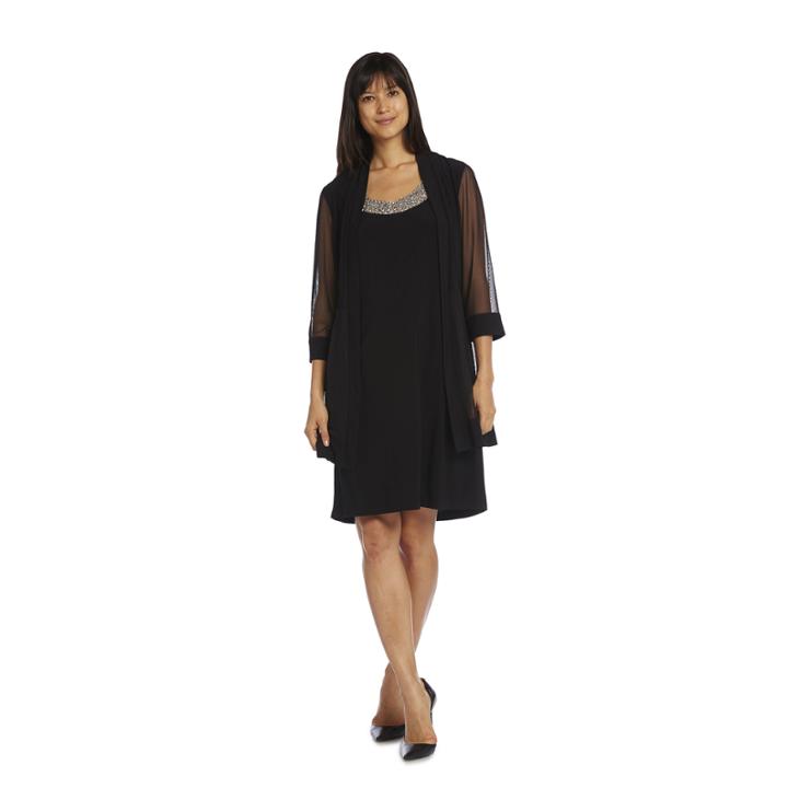 Panel Jacket 3/4 Sleeve Embellished Jacket Dress-petites