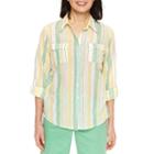 Alfred Dunner Bahama Bays 3/4 Sleeve Stripe Button-front Shirt