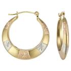 Tri-tone 14k Gold Patterned Hoop Earrings
