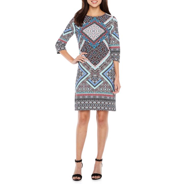 Be By Chetta B 3/4 Sleeve Pattern Shift Dress
