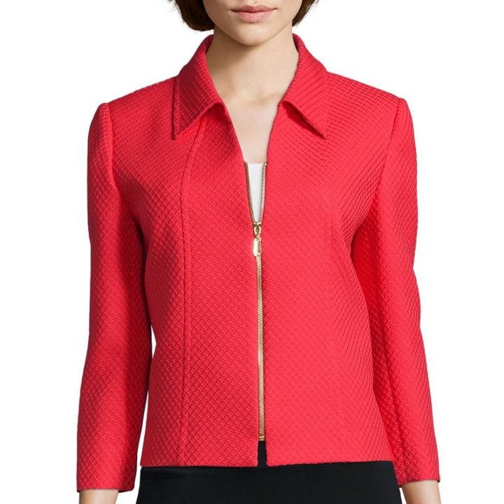 Chelsea Rose 3/4-sleeve Textured Zip-front Jacket