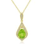Womens Genuine Green Peridot 14k Gold Over Silver Pear Pendant Necklace