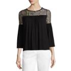 Liz Claiborne 3/4 Sleeve Floral Embroidered Blouse
