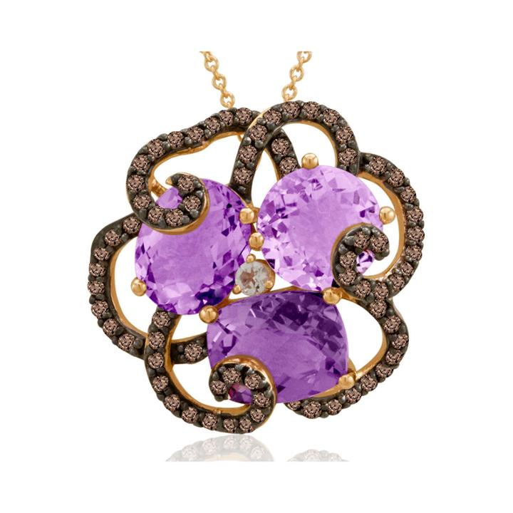 Limited Quantities Grand Sample Sale By Le Vian Grape Amethyst, Chocolate Quartz & Vanilla Topaz 14k Strawberry Gold Le Vian Crazy Collection Pend