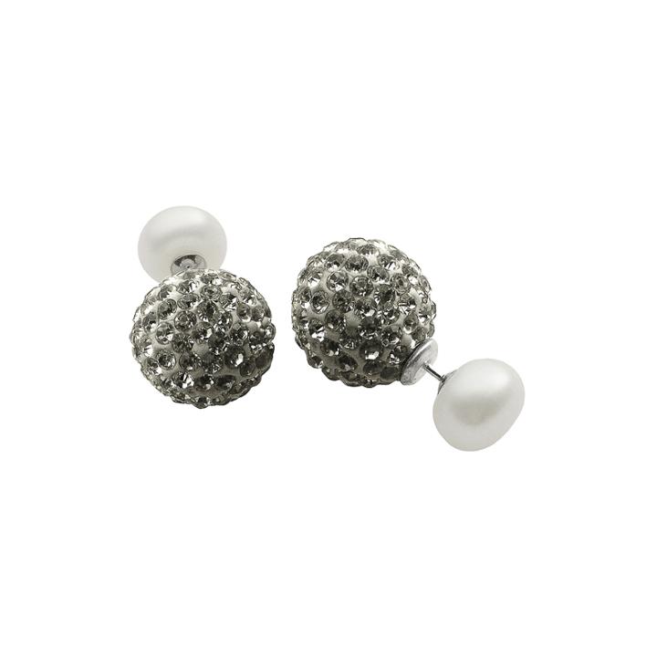 Cultured Freshwater Pearl And Black Crystal Front-to-back Earrings